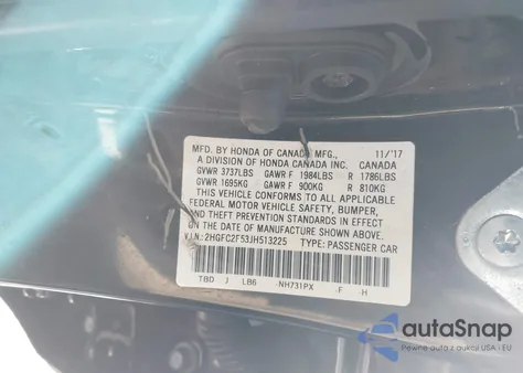 2018 Honda Civic Lx z USA, uszkodzony, nr VIN 2HGFC2F53JH513225